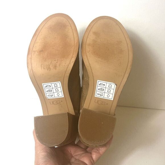 Ugg Womens 7 Brown Suede Peep Toe Ankle Bootie Sling Back Comfort Heels Tie Shoe - Picture 10 of 10